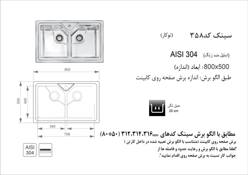 سینک توکار برند اخوان