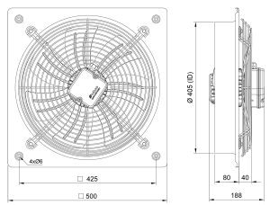 هواکش صنعتی دمنده مدل VIK-40A4S-H ایلکا فلزی سری VIK 1 VIK 40 116 40
