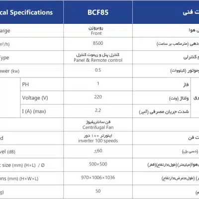 جدول مشخصات کولر 8500 البرز