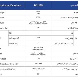 جدول مشخصات کولر 8500 نیرو تهویه البرز